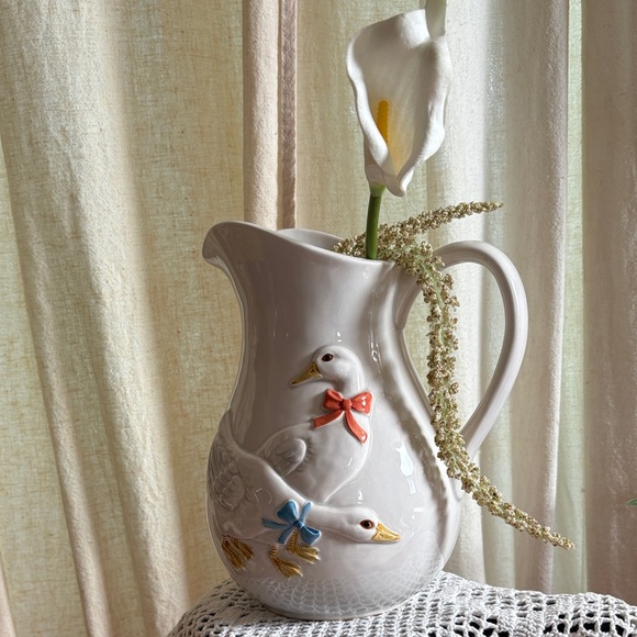 Vintage Geese Otagiri Japan Pottery Pitcher Vase Country goose - Picture 2 of 6